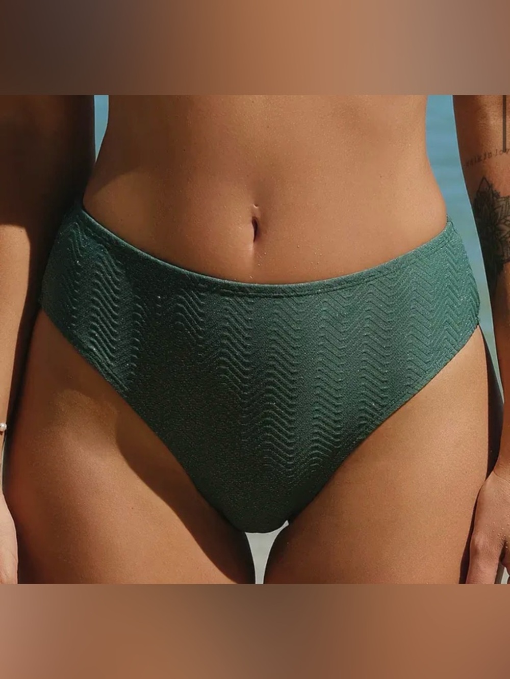 CUPSHE Green Wave Mid Rise Hipster Bikini Bottoms NWT